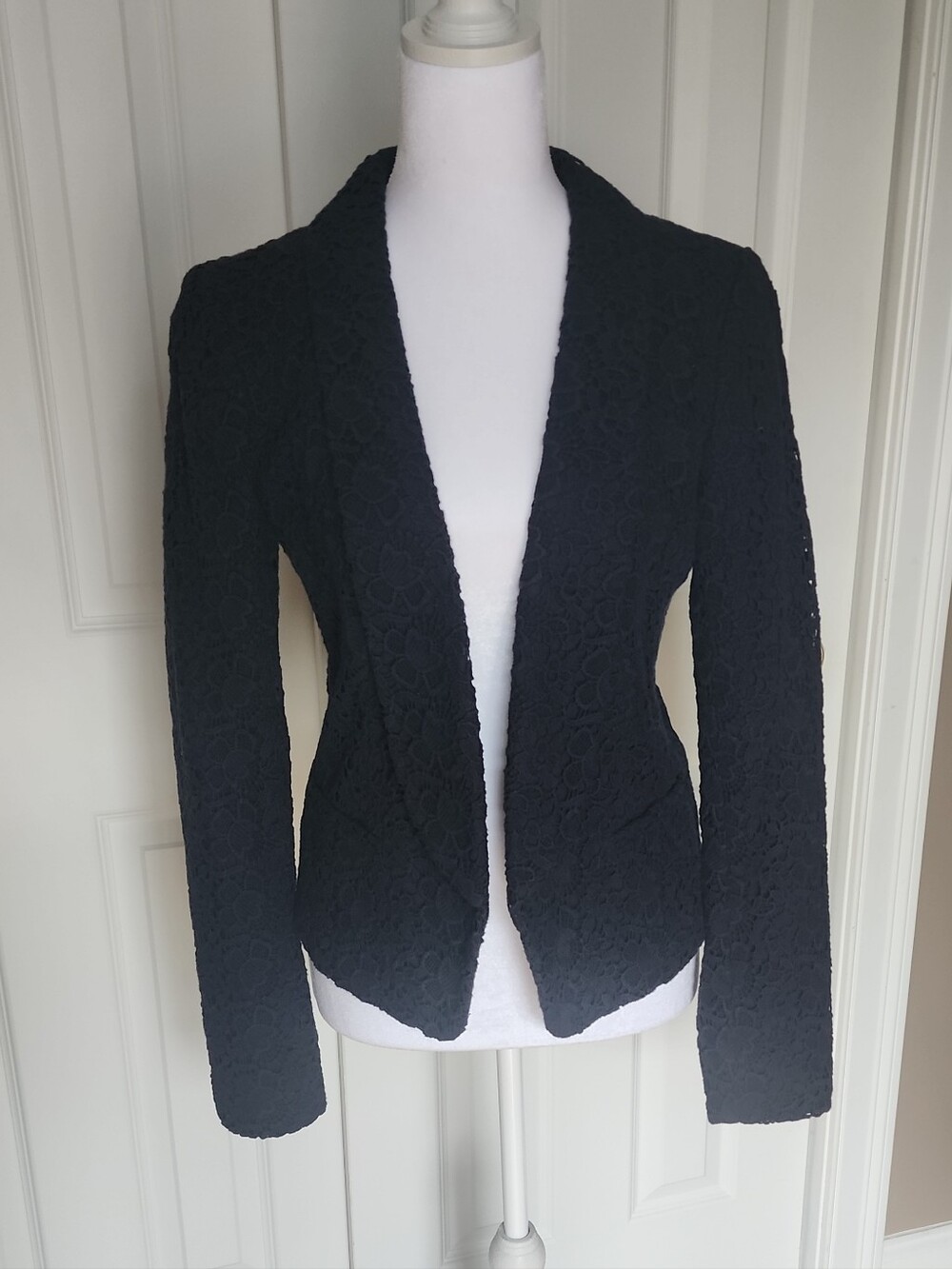 Loft Navy Blue Lace Textured Open-Front Women's Blazer